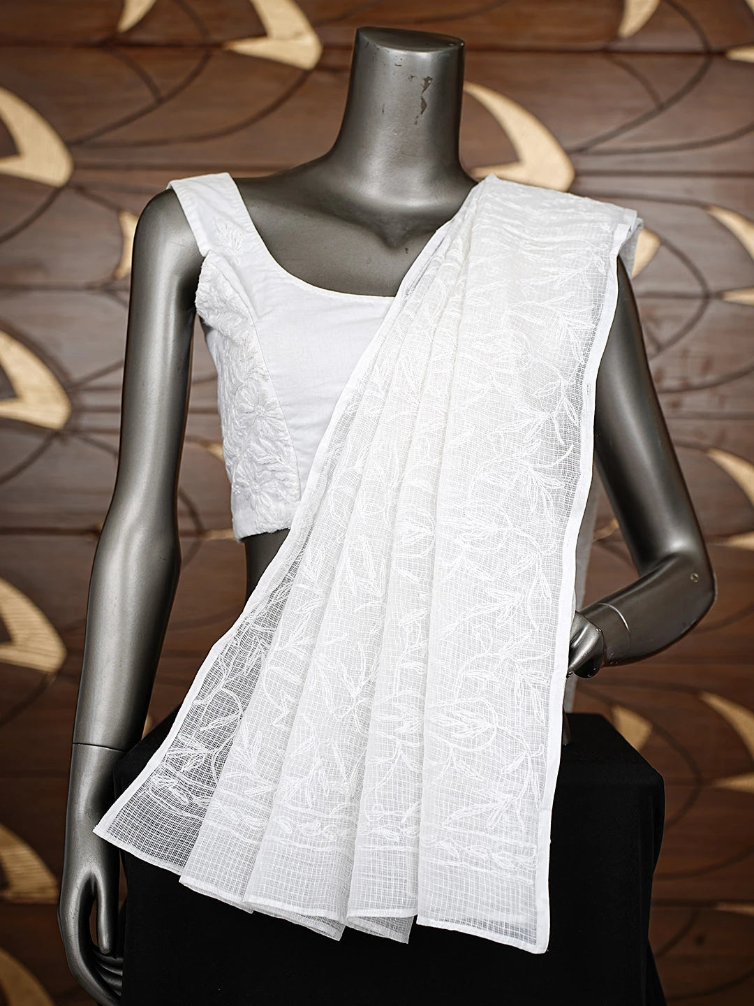 Ada Hand Embroidered White Kota Lucknowi Chikankari Dupatta 01A821021