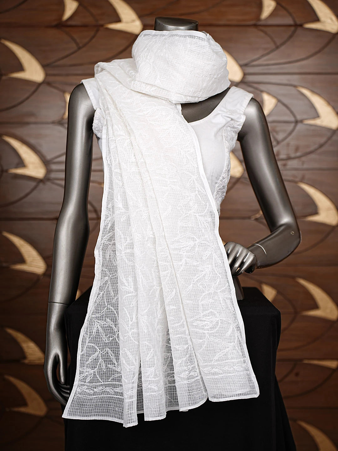 Ada Hand Embroidered White Kota Lucknowi Chikankari Dupatta 01A821021