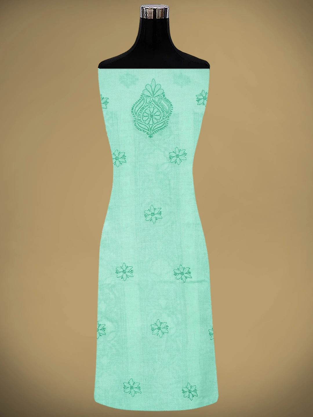 Ada Hand Embroidered Sea Green Cotton Lucknowi Chikankari Unstitched Suit Piece with Chiffon Dupatta 01A900225