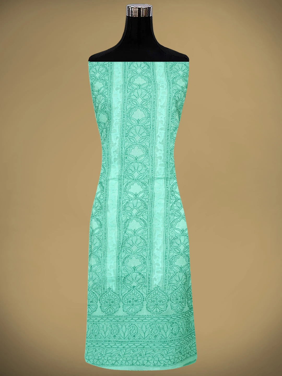 Ada Hand Embroidered Sea Green Cotton Lucknowi Chikankari Unstitched Suit Piece with Chiffon Dupatta 01A900225
