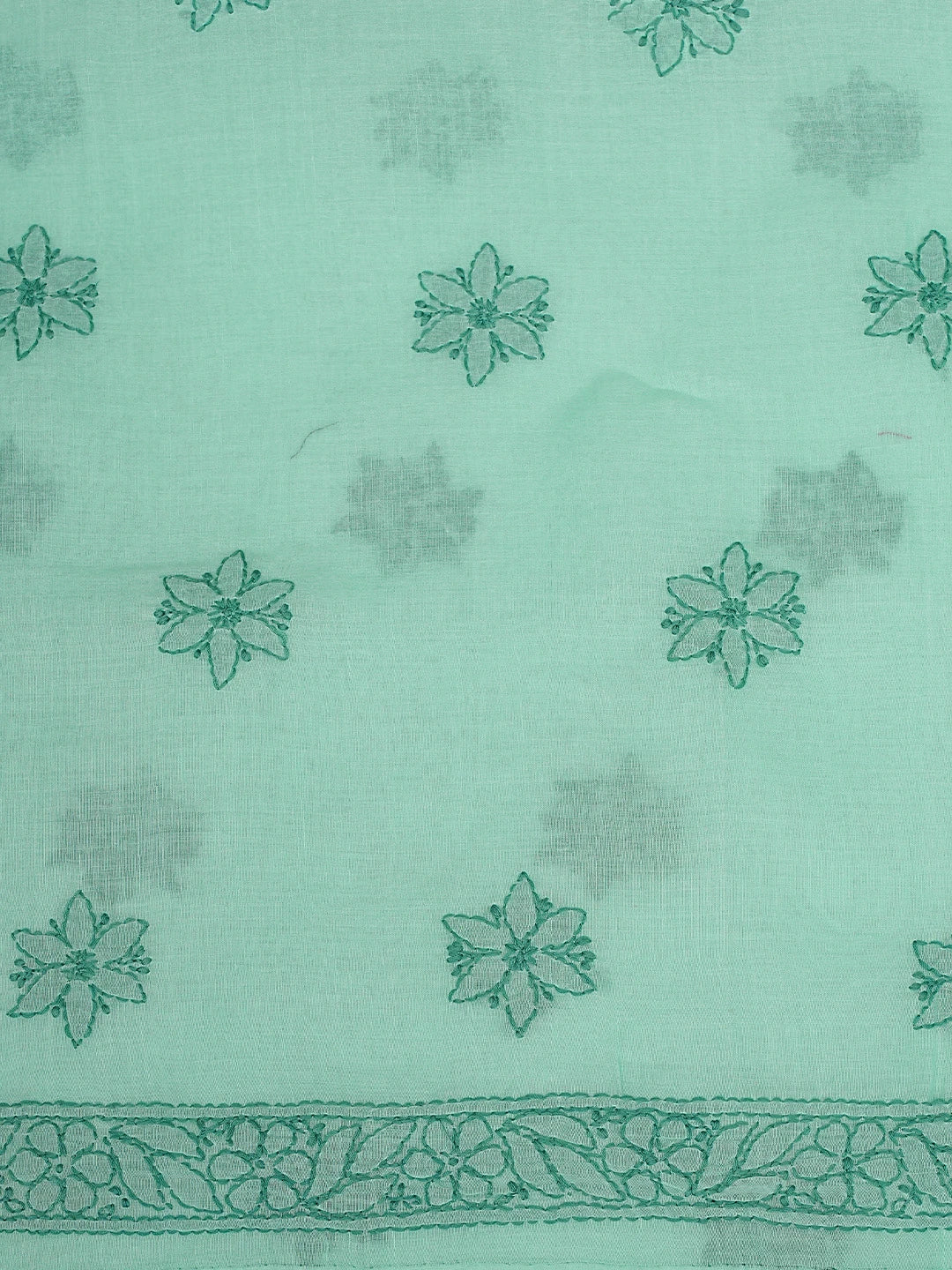 Ada Hand Embroidered Sea Green Cotton Lucknowi Chikankari Unstitched Suit Piece with Chiffon Dupatta 01A900225