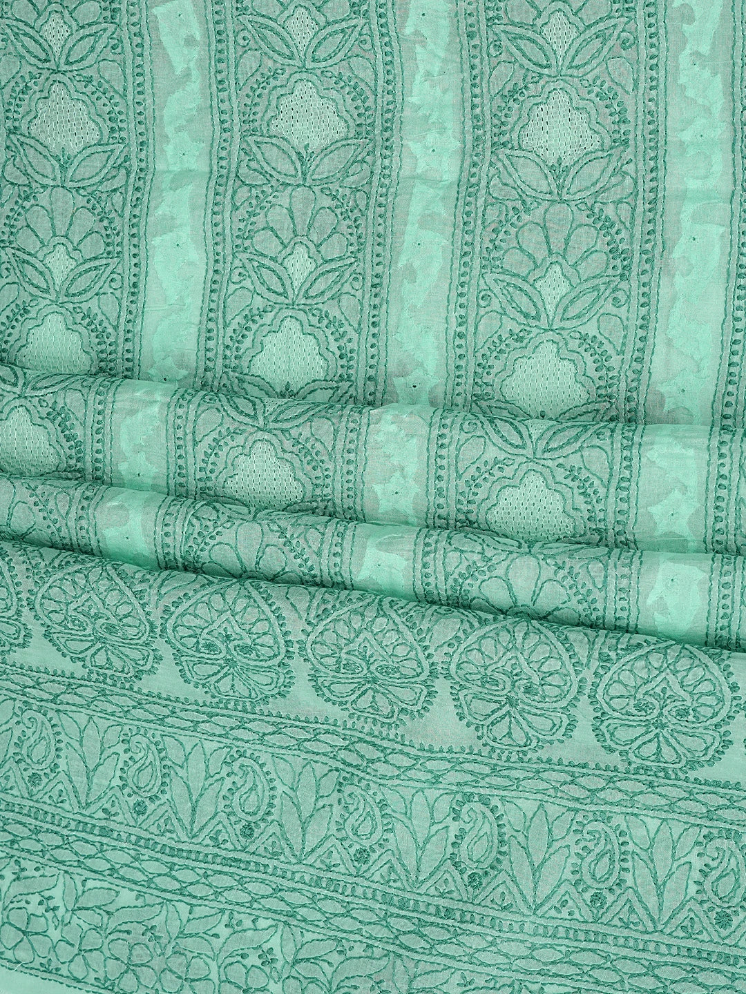 Ada Hand Embroidered Sea Green Cotton Lucknowi Chikankari Unstitched Suit Piece with Chiffon Dupatta 01A900225