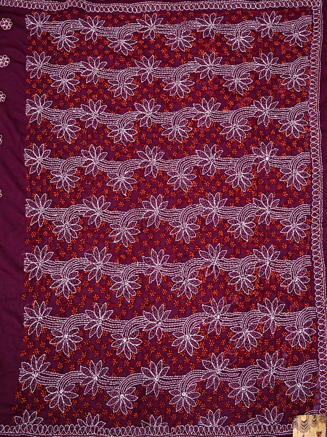Ada Hand Embroidered Wine Georgette Lucknowi Chikankari Saree and Blouse 01A891979