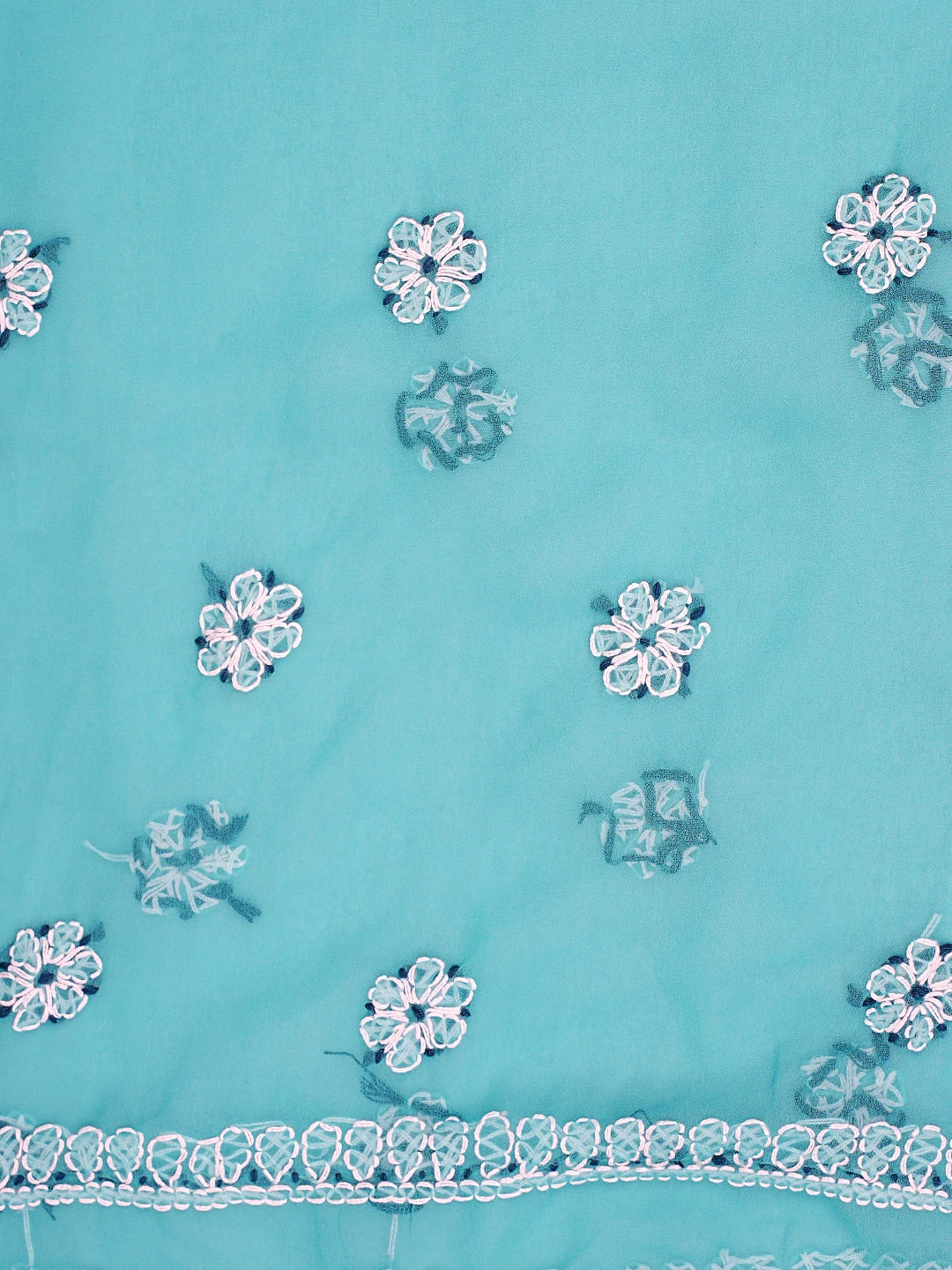Ada Hand Embroidered Blue Georgette Lucknowi Chikankari Saree and Blouse 01A891966