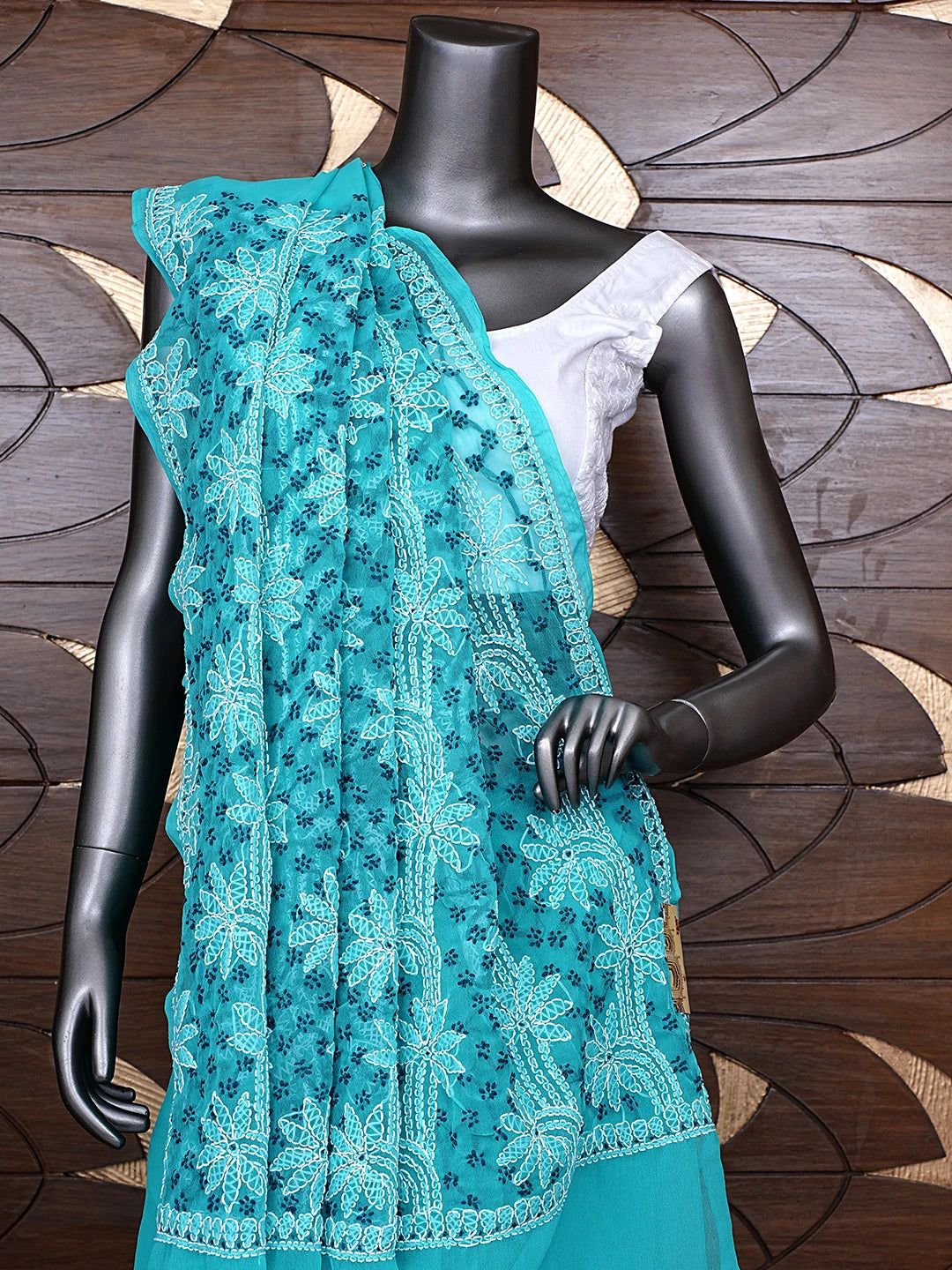 Ada Hand Embroidered Blue Georgette Lucknowi Chikankari Saree and Blouse 01A891966