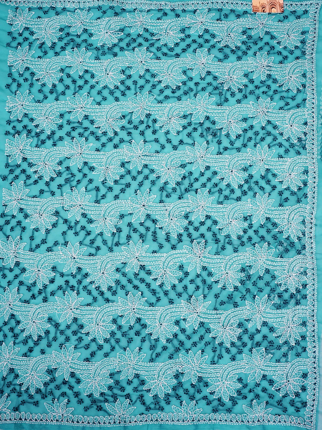 Ada Hand Embroidered Blue Georgette Lucknowi Chikankari Saree and Blouse 01A891966