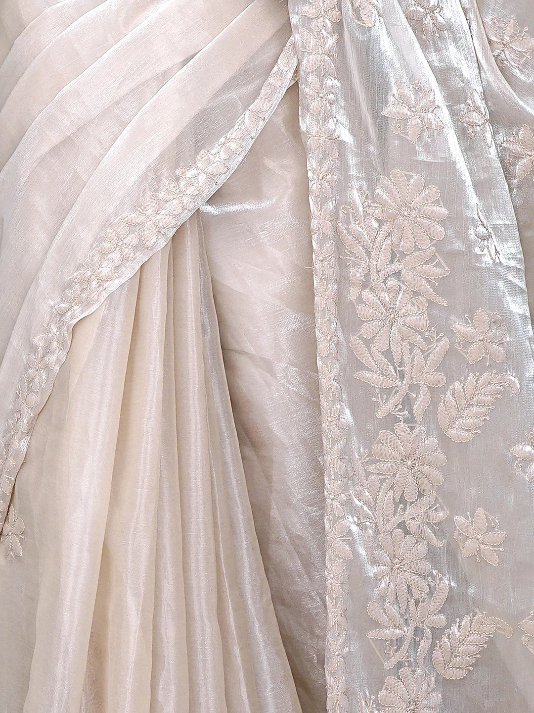 Ada Hand Embroidered Dusty Taupe Brown Organza Lucknowi Chikankari Saree and Blouse 01A901845
