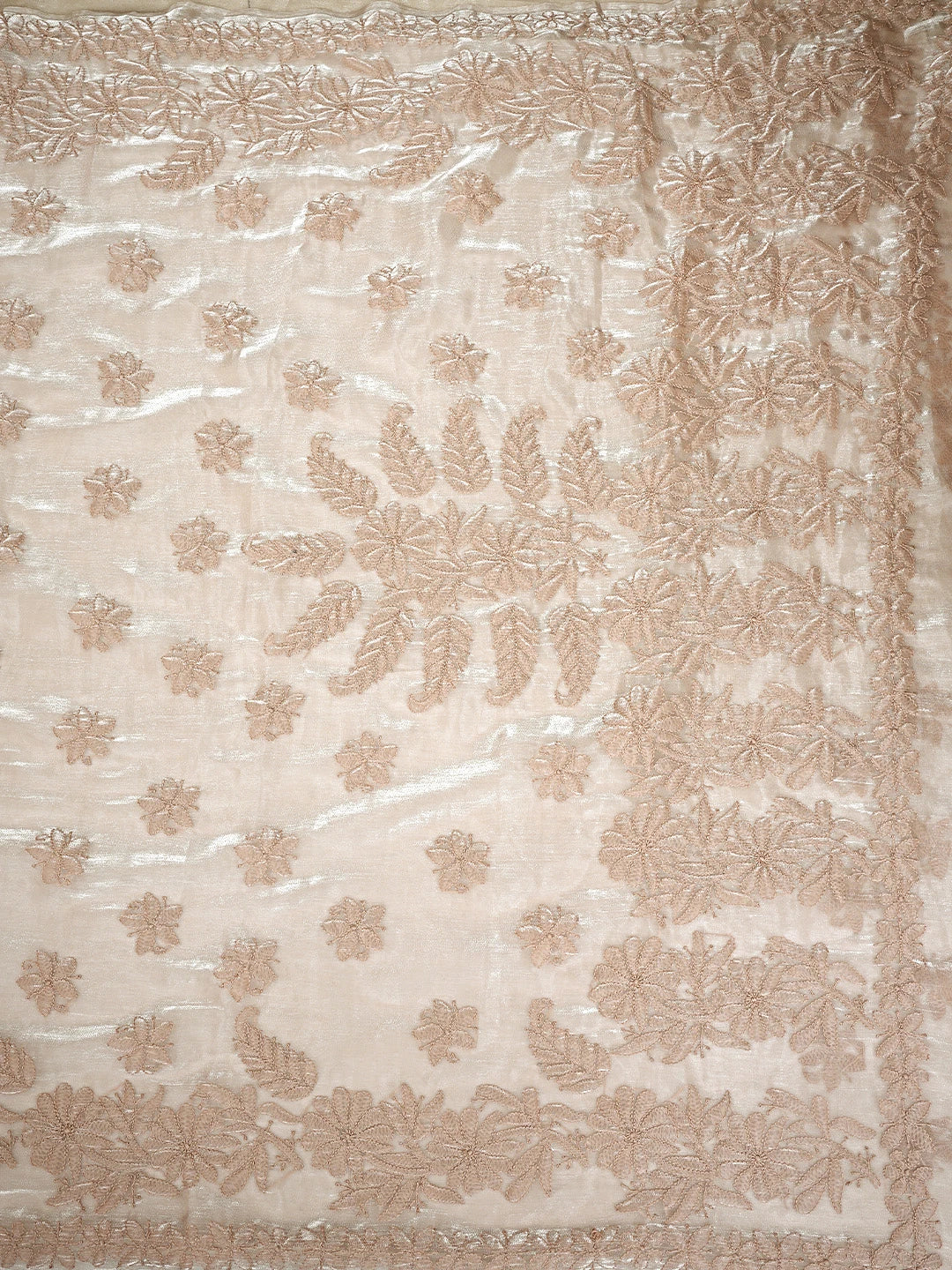 Ada Hand Embroidered Dusty Taupe Brown Organza Lucknowi Chikankari Saree and Blouse 01A901845