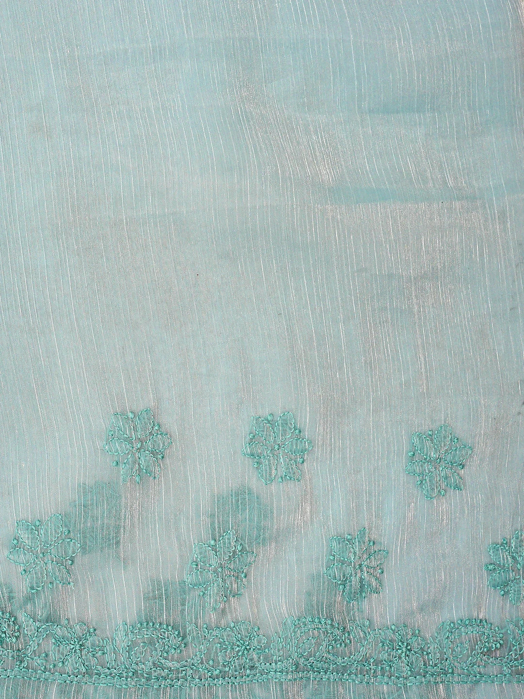 Ada Hand Embroidered Pearl Aqua Turquoise Organza Lucknowi Chikankari Saree and Blouse 01A901841