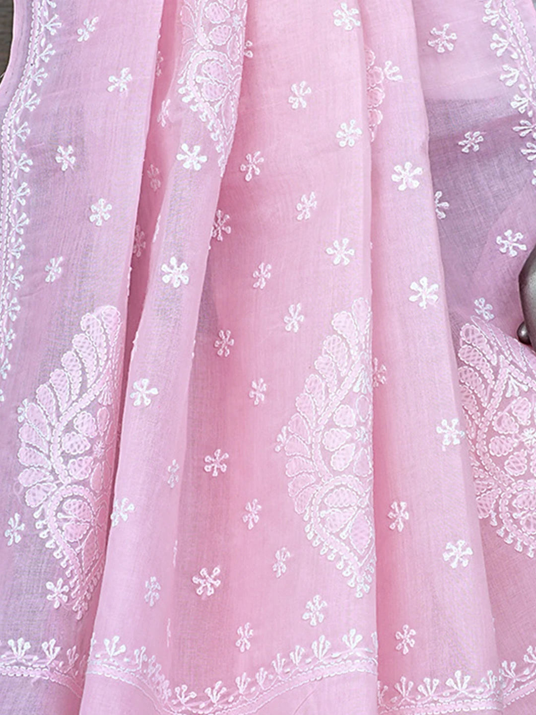 Ada Hand Embroidered Pink Cotton Lucknowi Chikankari Saree and Blouse 01A873420