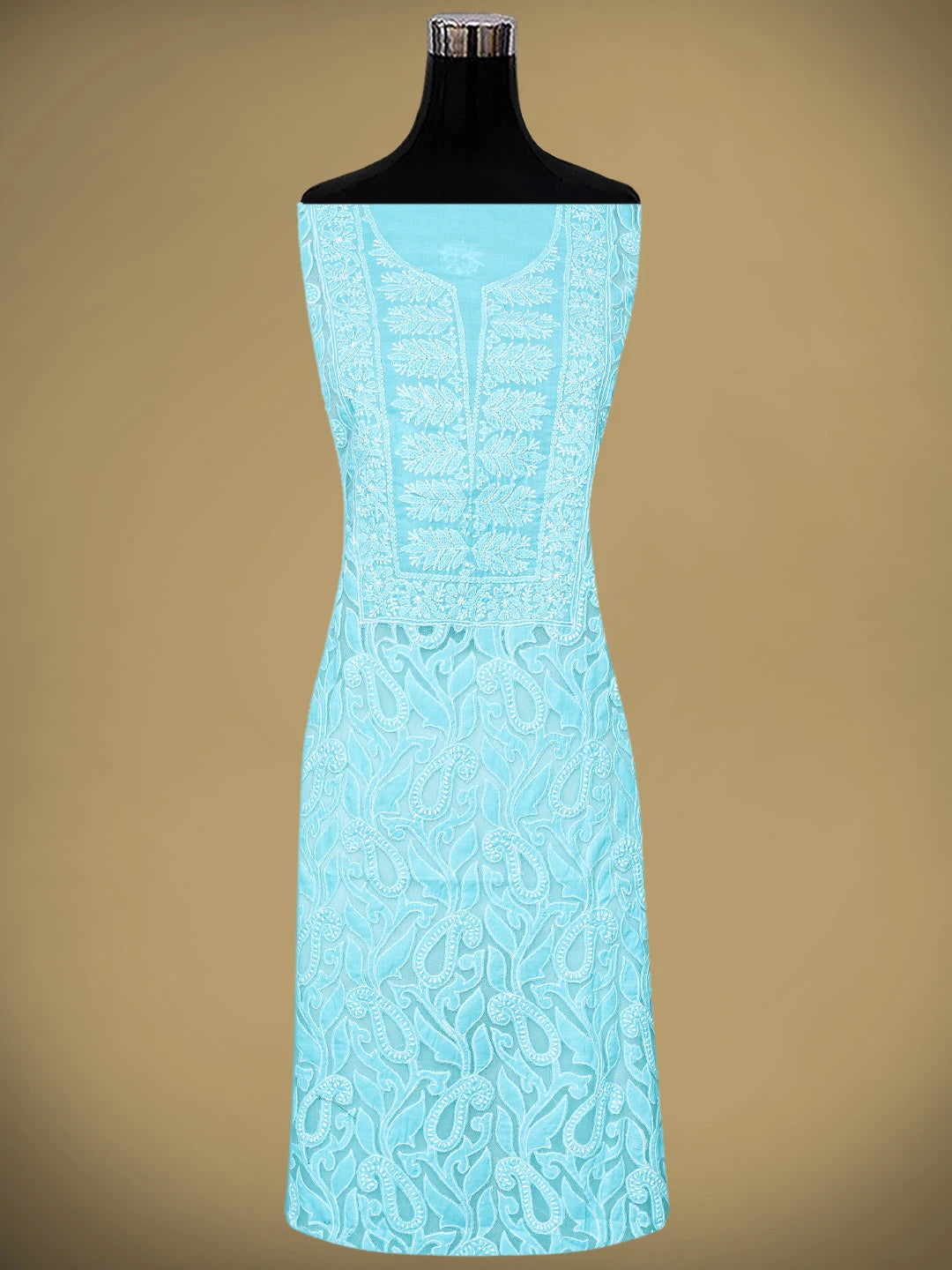 Ada Hand Embroidered Blue Cotton Lucknowi Chikankari Unstitched Suit Piece with Chiffon Dupatta 01A821964