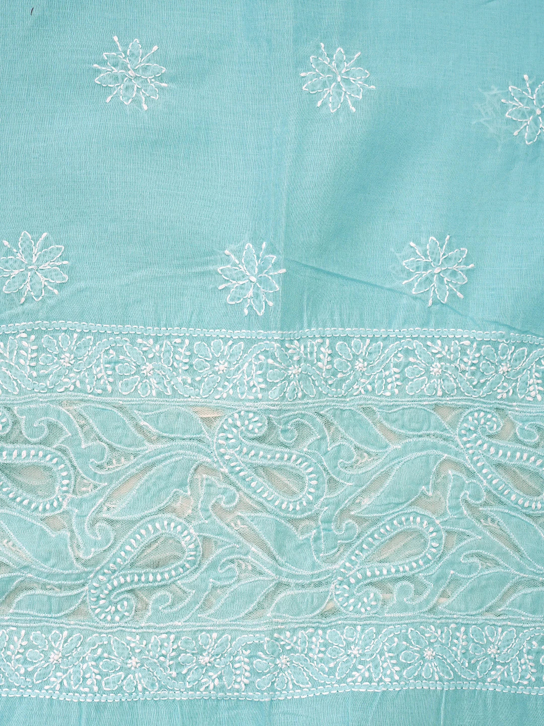 Ada Hand Embroidered Blue Cotton Lucknowi Chikankari Unstitched Suit Piece with Chiffon Dupatta 01A821964