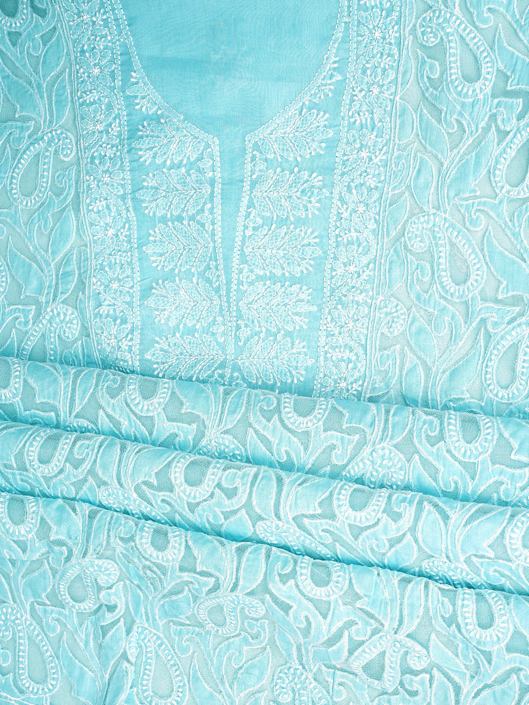 Ada Hand Embroidered Blue Cotton Lucknowi Chikankari Unstitched Suit Piece with Chiffon Dupatta 01A821964