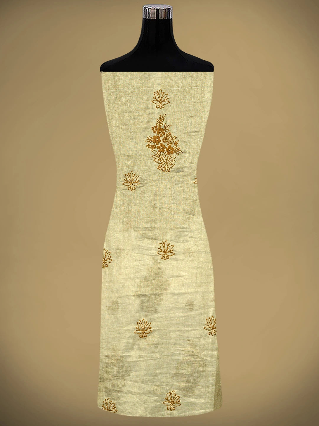 Ada Hand Embroidered Fawn Tissue Lucknowi Chikankari Kurta Dupatta Set 01A890280