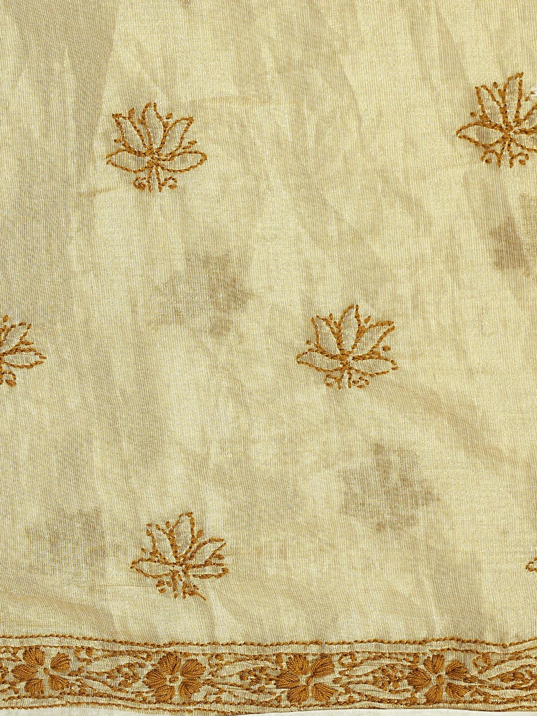 Ada Hand Embroidered Fawn Tissue Lucknowi Chikankari Kurta Dupatta Set 01A890280