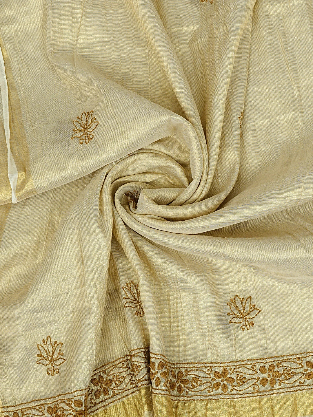 Ada Hand Embroidered Fawn Tissue Lucknowi Chikankari Kurta Dupatta Set 01A890280