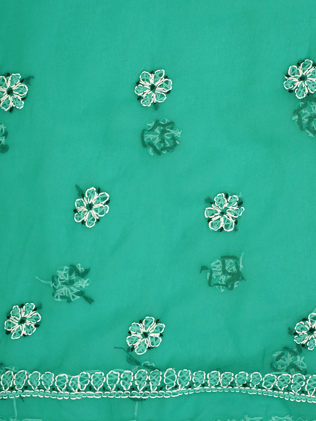 Ada Hand Embroidered Rama Green Georgette Lucknowi Chikankari Saree and Blouse 01A891992