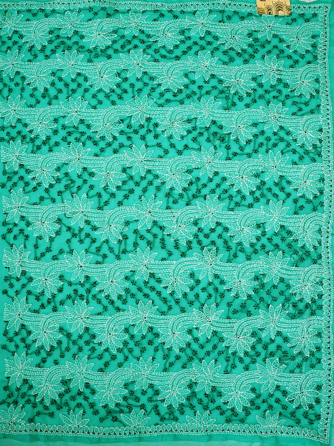 Ada Hand Embroidered Rama Green Georgette Lucknowi Chikankari Saree and Blouse 01A891992