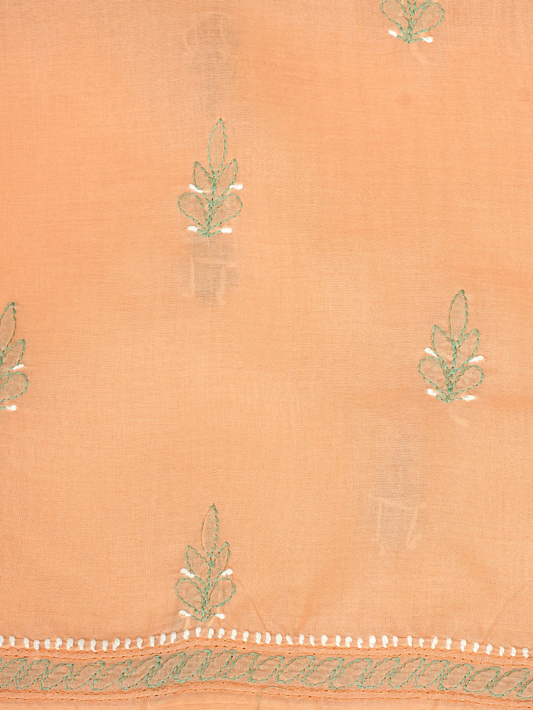 Ada Hand Embroidered Peach Cotton Lucknowi Chikankari Unstitched Suit Piece with Chiffon Dupatta 01A886787