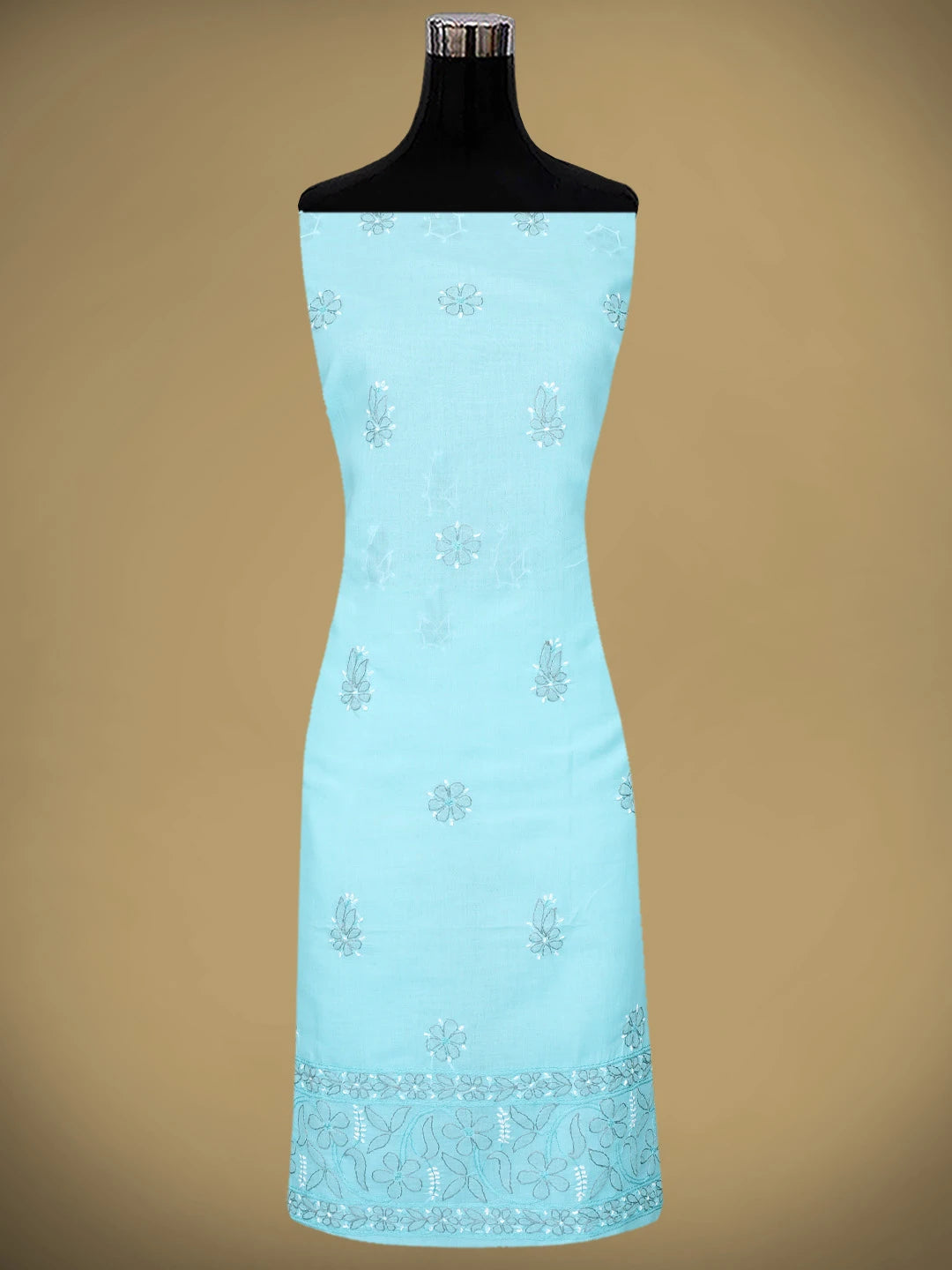 Ada Hand Embroidered Blue Cotton Lucknowi Chikankari Unstitched Suit Piece with Chiffon Dupatta 01A879488