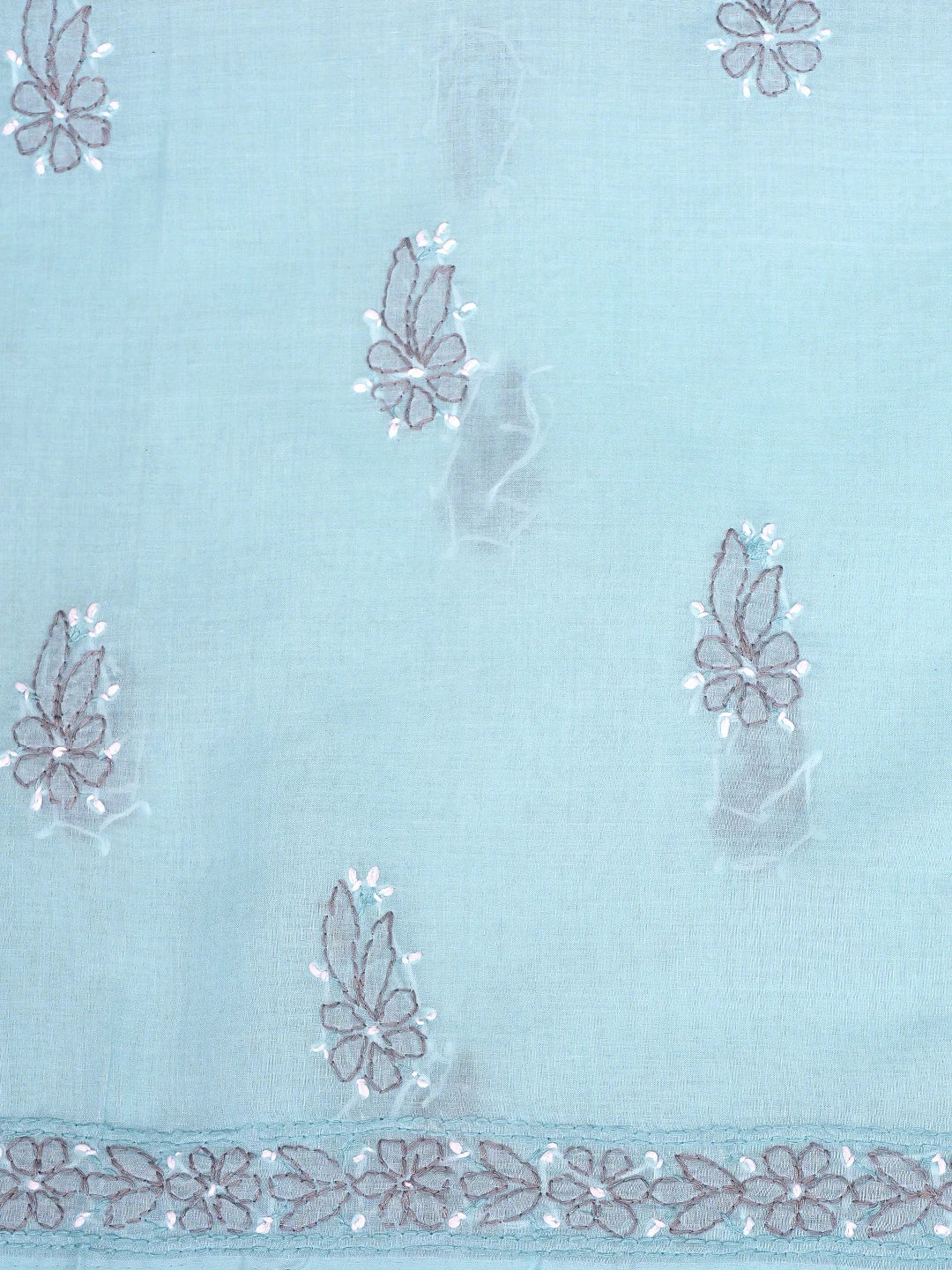 Ada Hand Embroidered Blue Cotton Lucknowi Chikankari Unstitched Suit Piece with Chiffon Dupatta 01A879488