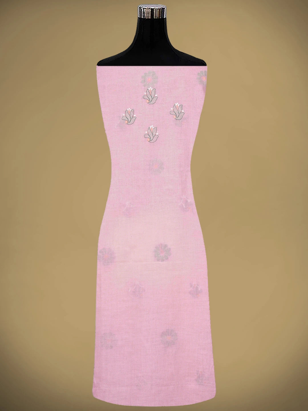 Ada Hand Embroidered Pink Cotton Lucknowi Chikankari Unstitched Suit Piece with Chiffon Dupatta 01A879471