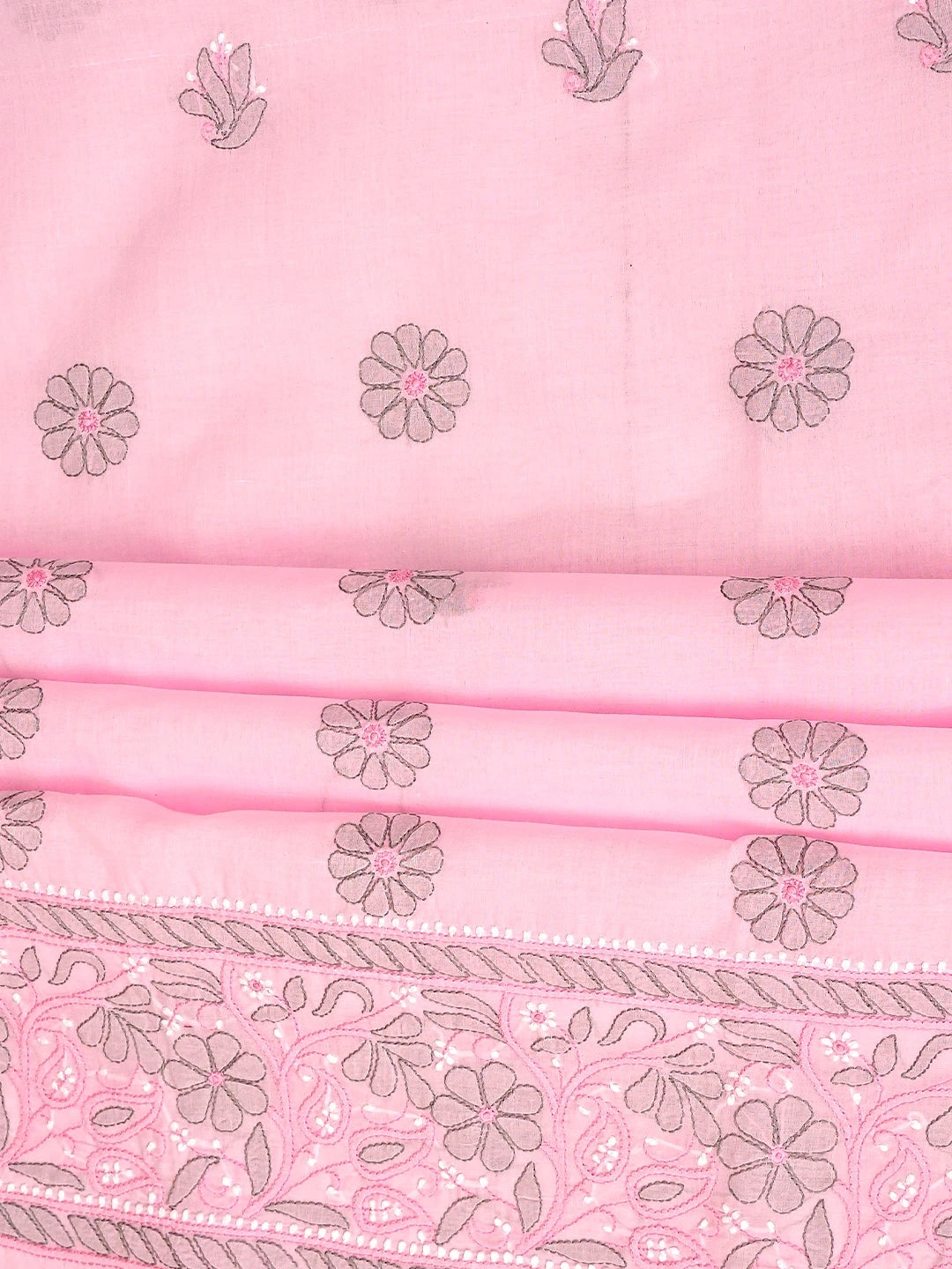 Ada Hand Embroidered Pink Cotton Lucknowi Chikankari Unstitched Suit Piece with Chiffon Dupatta 01A879471
