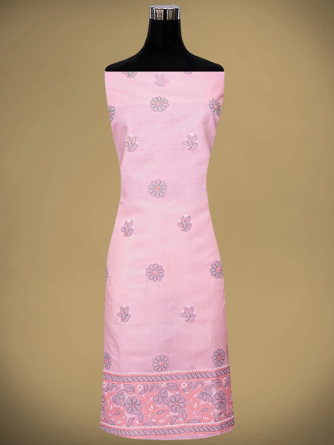 Ada Hand Embroidered Pink Cotton Lucknowi Chikankari Unstitched Suit Piece with Chiffon Dupatta 01A879471