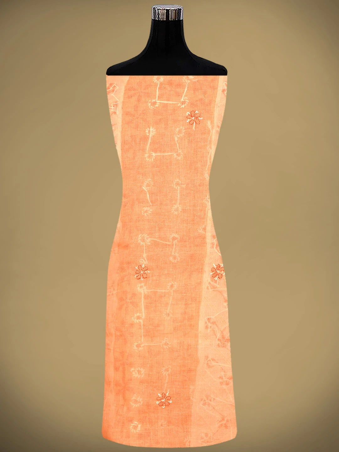 Ada Hand Embroidered Peach Cotton Lucknowi Chikankari Unstitched Suit Piece with Chiffon Dupatta 01A883232