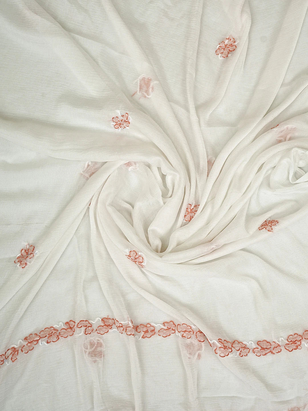 Ada Hand Embroidered Peach Cotton Lucknowi Chikankari Unstitched Suit Piece with Chiffon Dupatta 01A883232