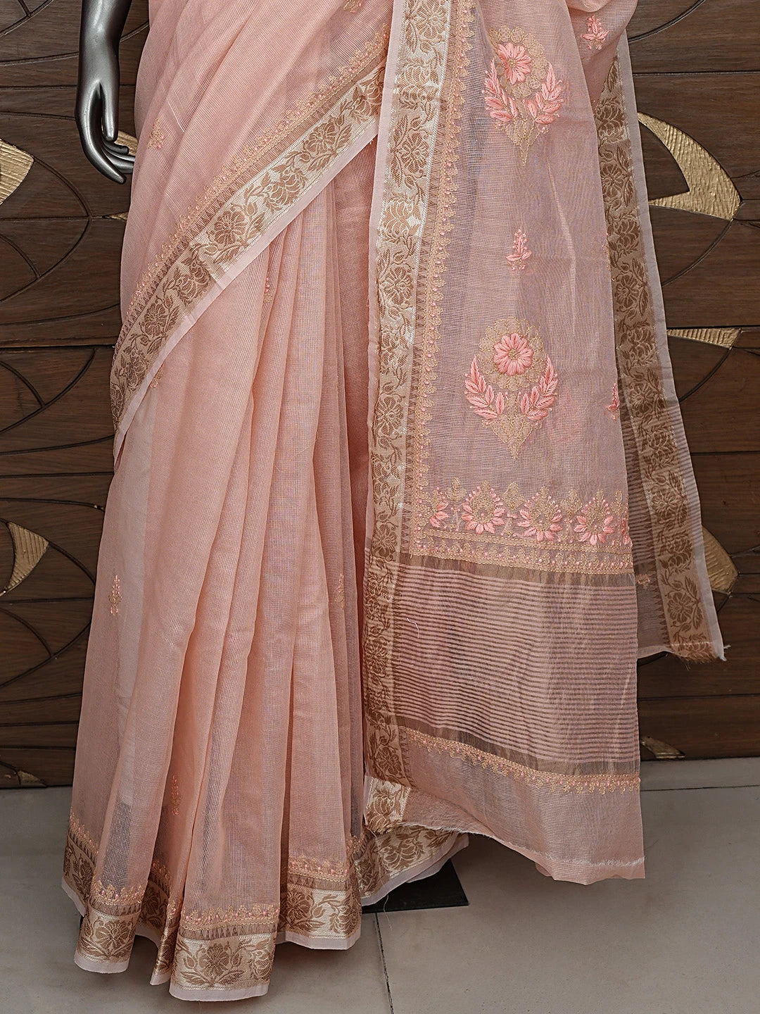Ada Hand Embroidered Peach Georgette Lucknowi Chikankari Saree and Blouse 01A900838