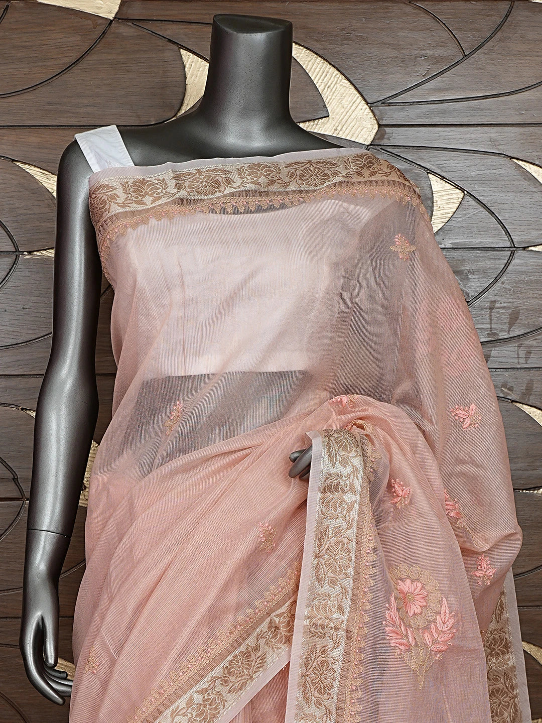 Ada Hand Embroidered Peach Georgette Lucknowi Chikankari Saree and Blouse 01A900838