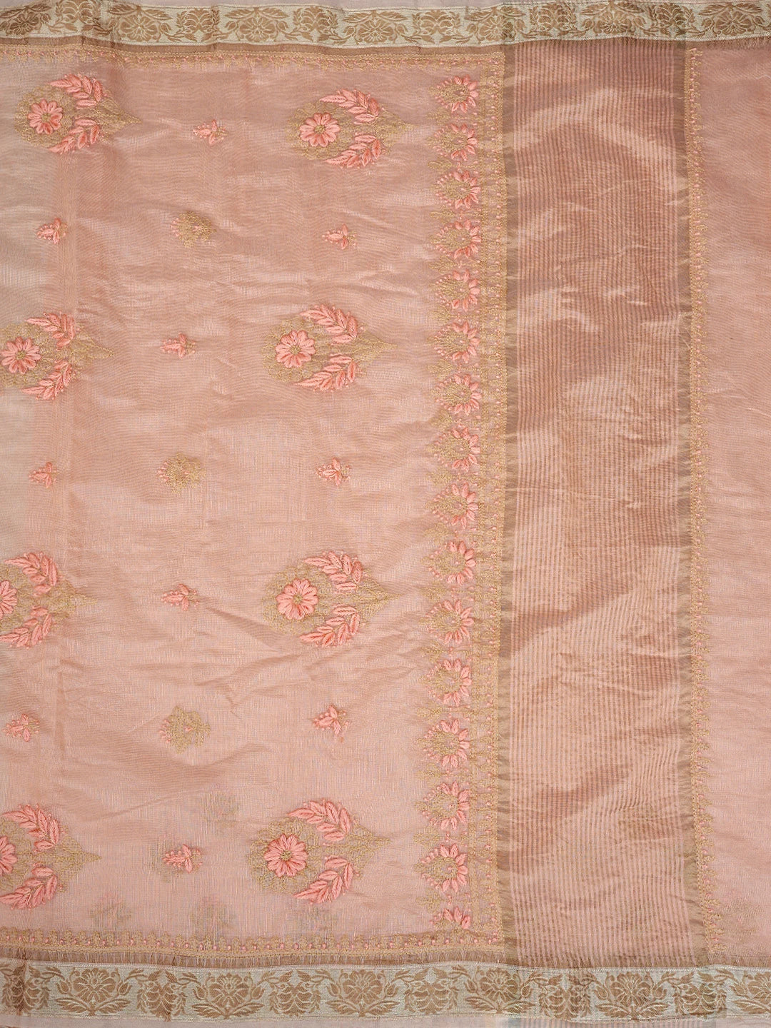 Ada Hand Embroidered Peach Georgette Lucknowi Chikankari Saree and Blouse 01A900838
