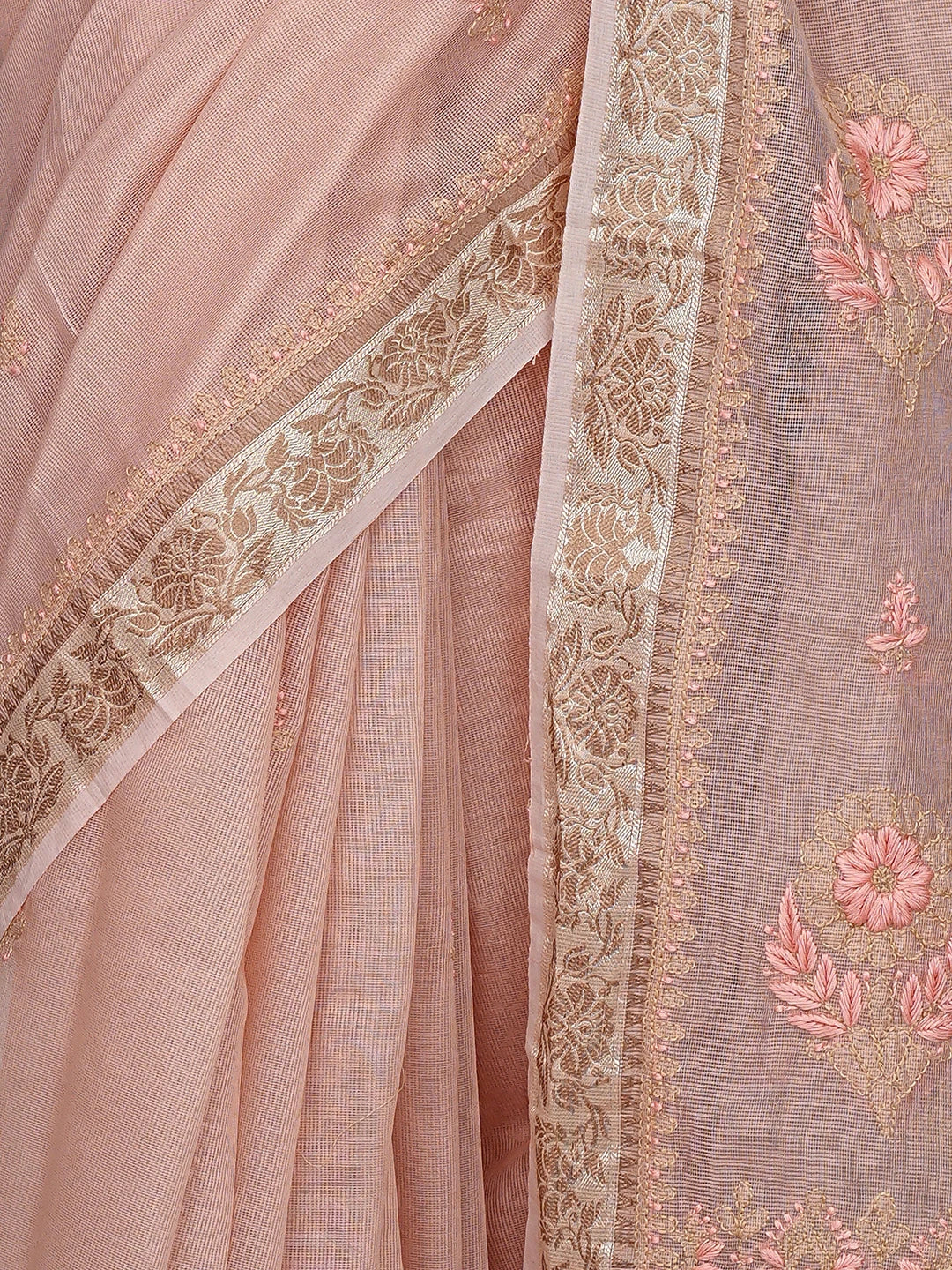 Ada Hand Embroidered Peach Georgette Lucknowi Chikankari Saree and Blouse 01A900838