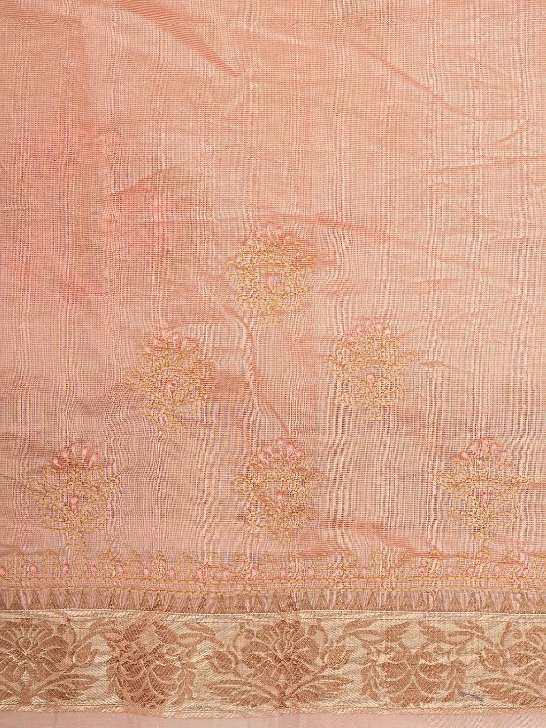 Ada Hand Embroidered Peach Georgette Lucknowi Chikankari Saree and Blouse 01A900838