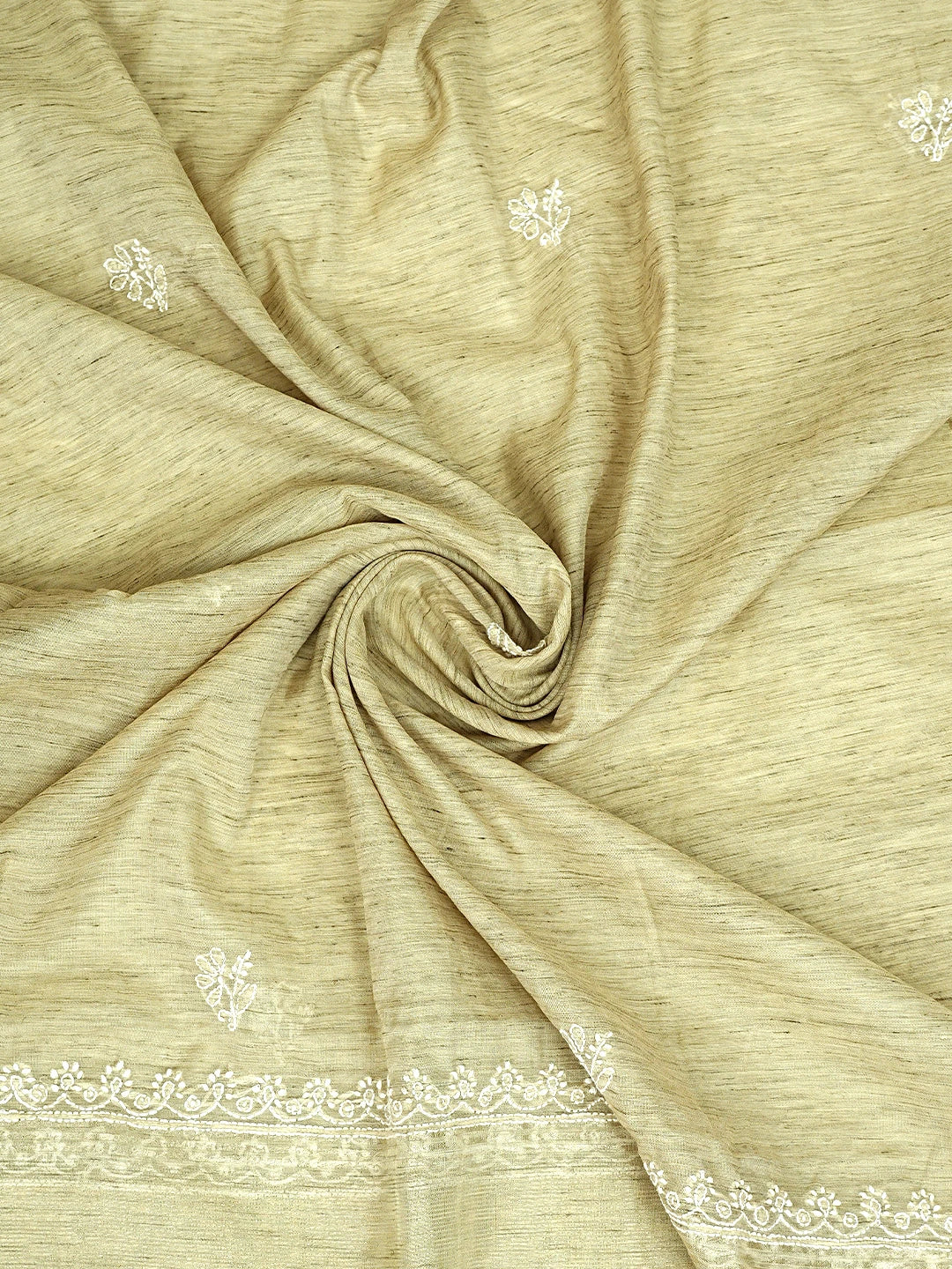 Ada Hand Embroidered Fawn Chanderi Lucknowi Chikankari Unstitched Kurta Dupatta Set 01A888881
