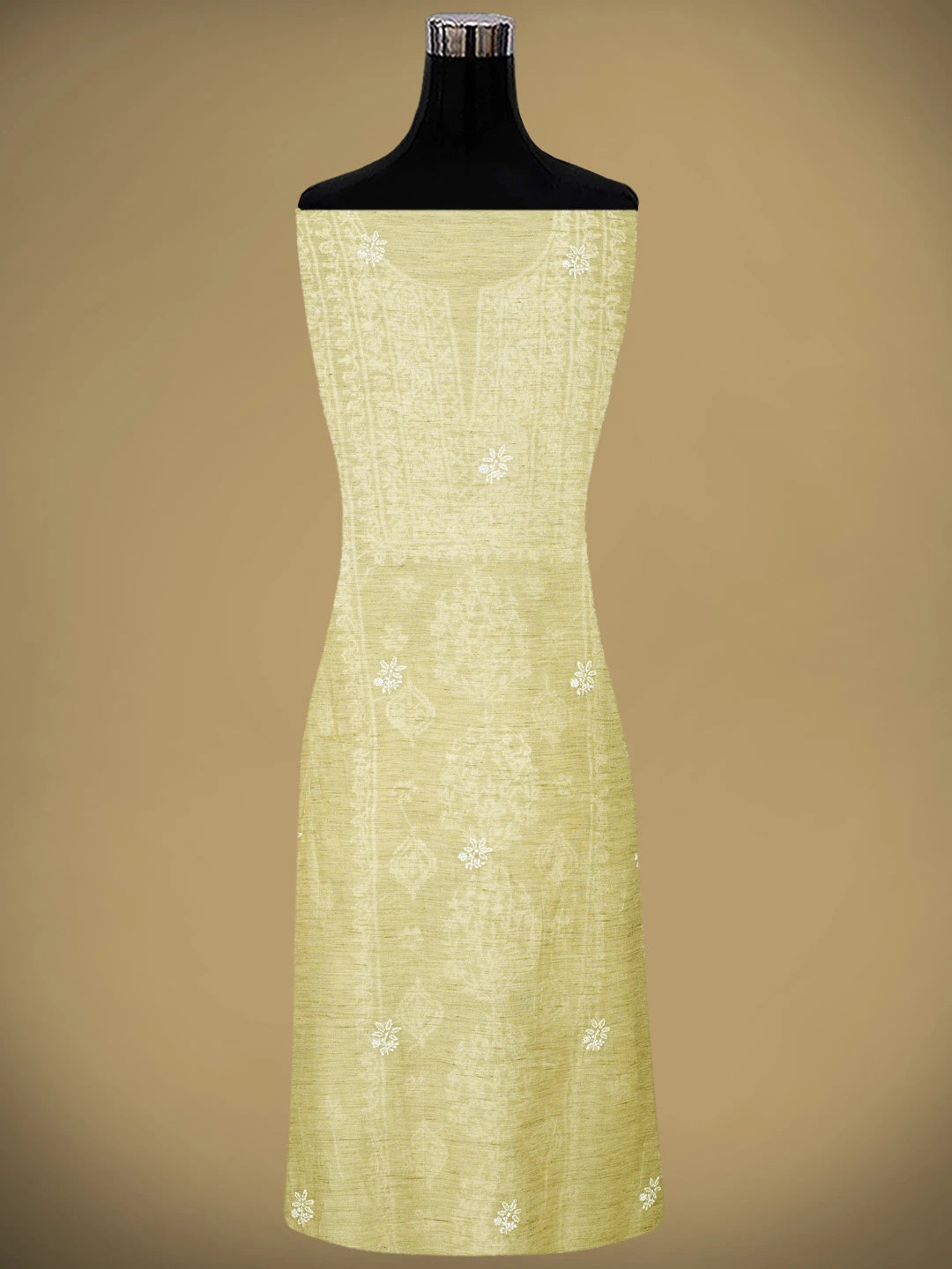 Ada Hand Embroidered Fawn Chanderi Lucknowi Chikankari Unstitched Kurta Dupatta Set 01A888881