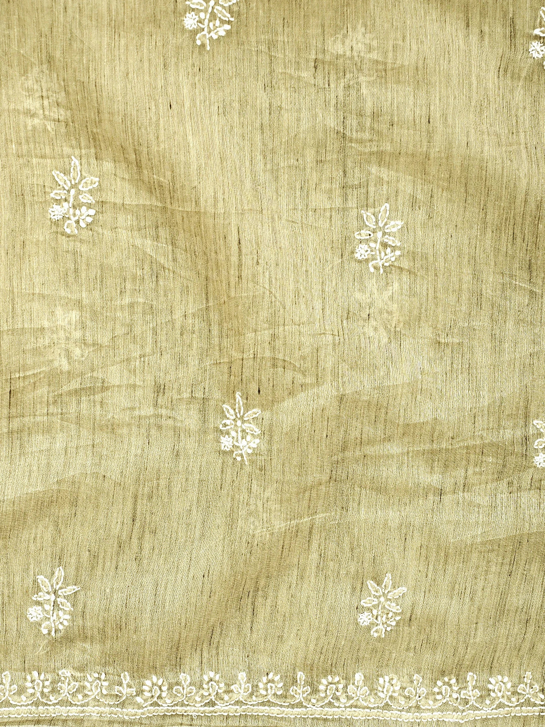 Ada Hand Embroidered Fawn Chanderi Lucknowi Chikankari Unstitched Kurta Dupatta Set 01A888881