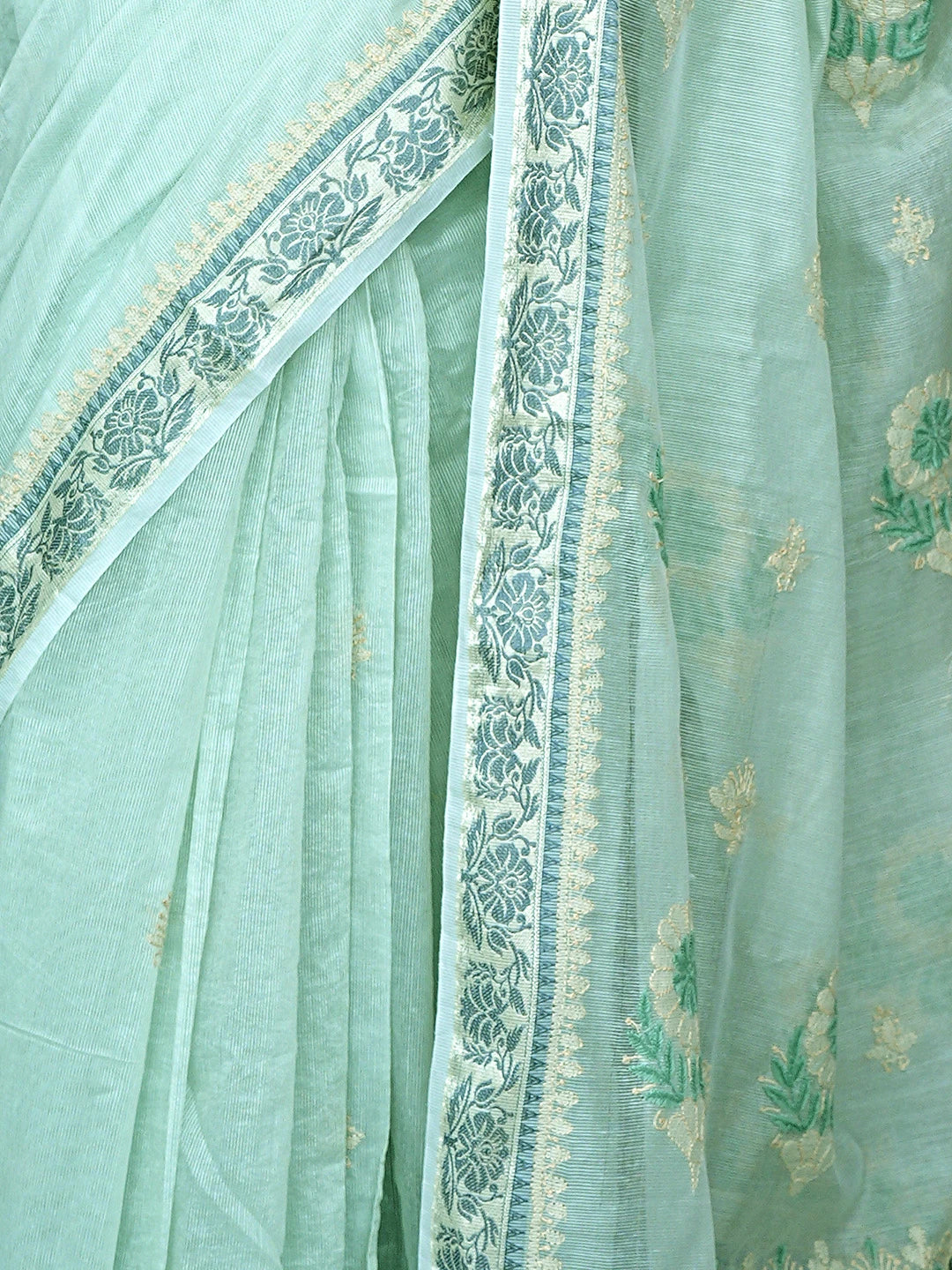 Ada Hand Embroidered Celadon Green Kota Chanderi Lucknowi Chikankari Saree and Blouse 01A900840