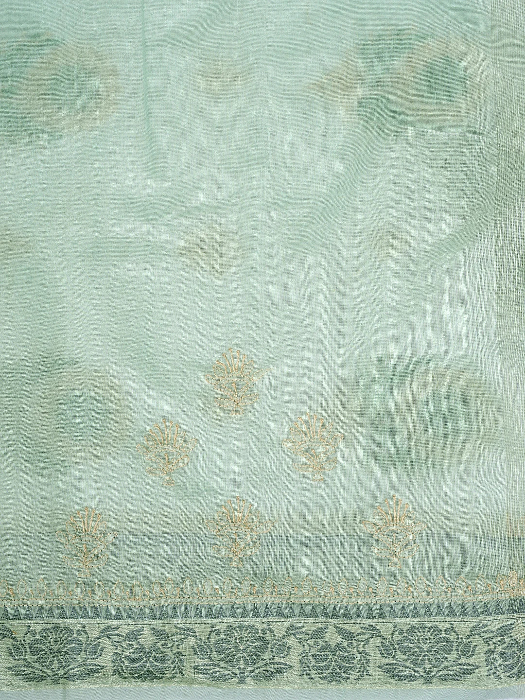 Ada Hand Embroidered Celadon Green Kota Chanderi Lucknowi Chikankari Saree and Blouse 01A900840