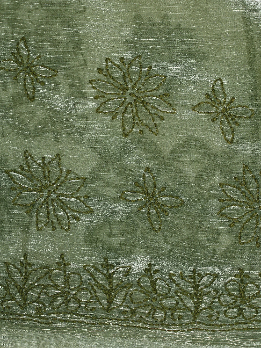 Ada Hand Embroidered Olive Green Organza Lucknowi Chikankari Saree and Blouse 01A901815