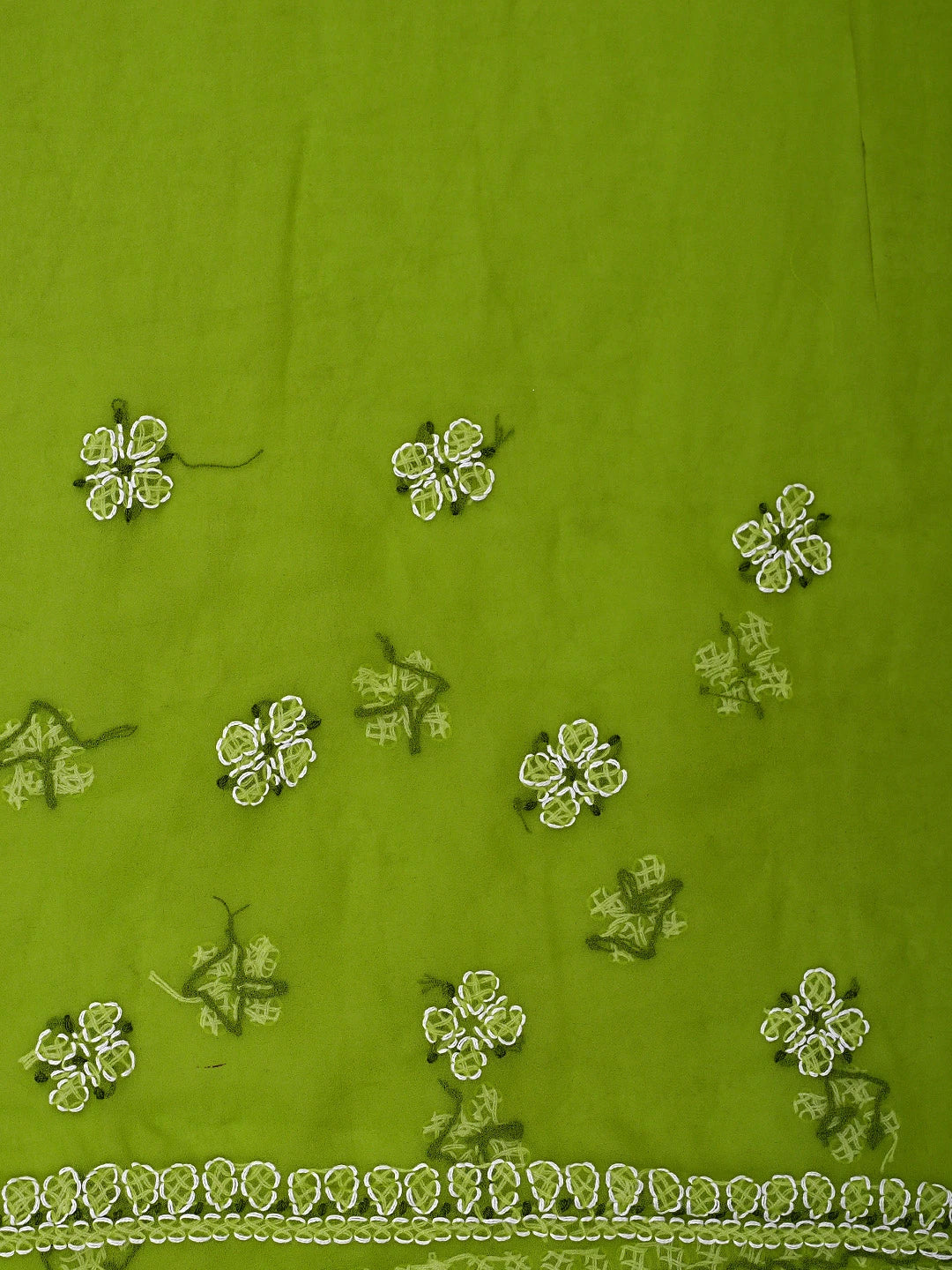 Ada Hand Embroidered Green Georgette Lucknowi Chikankari Saree and Blouse 01A892005