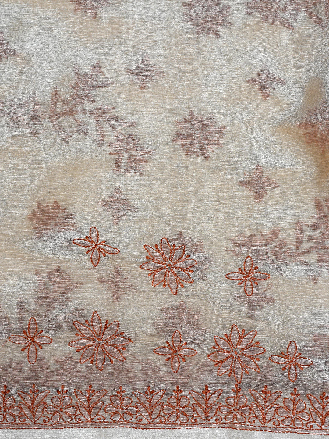 Ada Hand Embroidered Burberry Fawn Organza Lucknowi Chikankari Saree and Blouse 01A901810