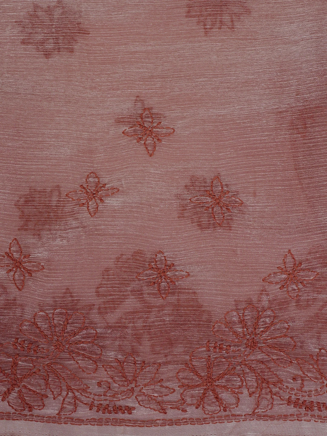 Ada Hand Embroidered Burberry Dusty Peach Organza Lucknowi Chikankari Saree and Blouse 01A901807