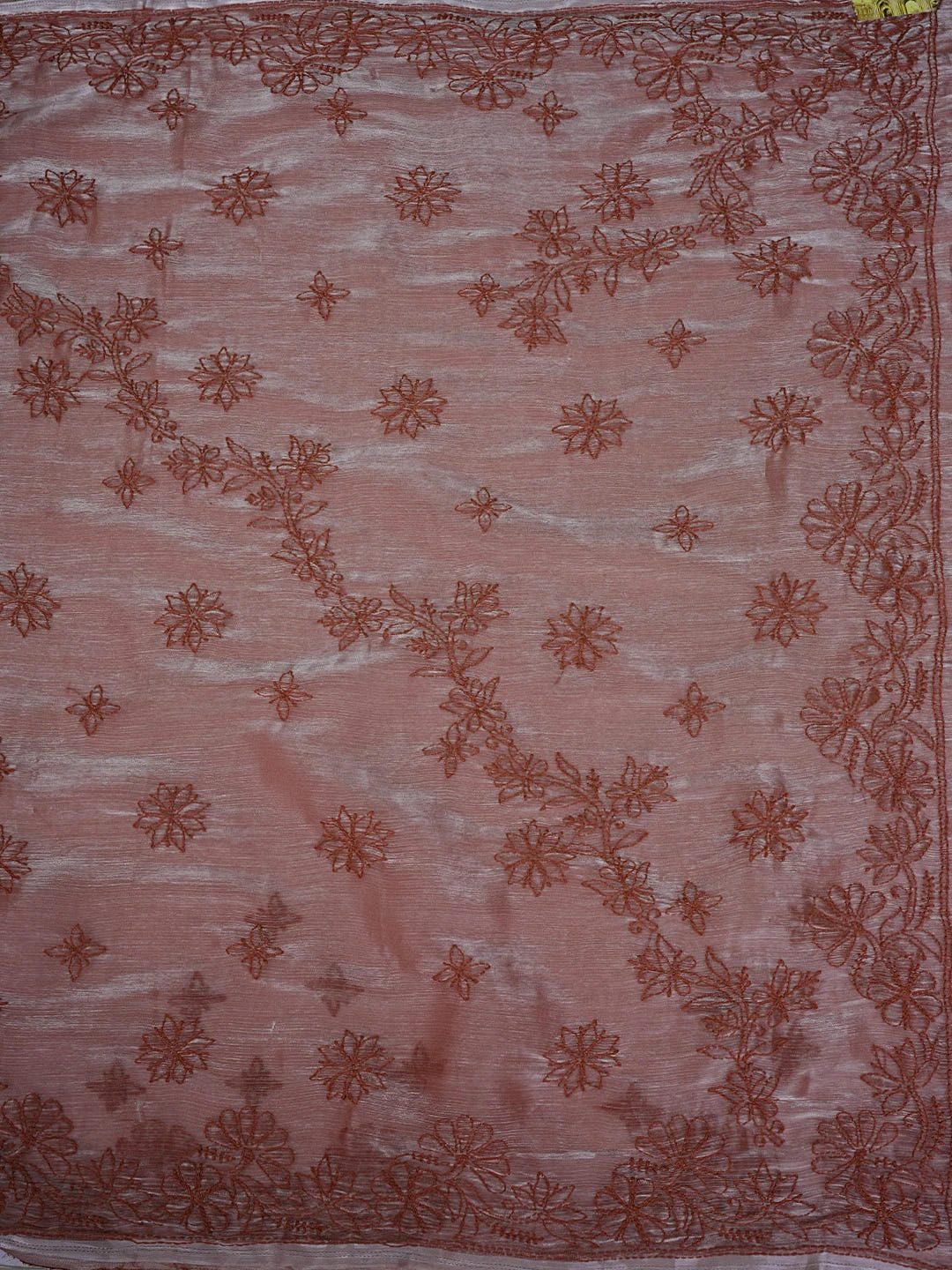 Ada Hand Embroidered Burberry Dusty Peach Organza Lucknowi Chikankari Saree and Blouse 01A901807