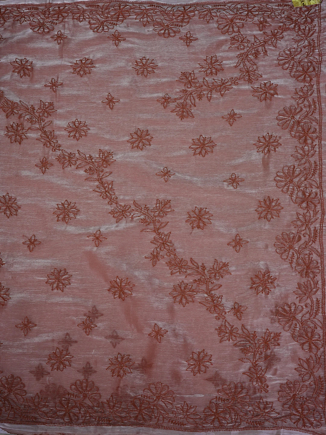 Ada Hand Embroidered Burberry Dusty Peach Organza Lucknowi Chikankari Saree and Blouse 01A901807