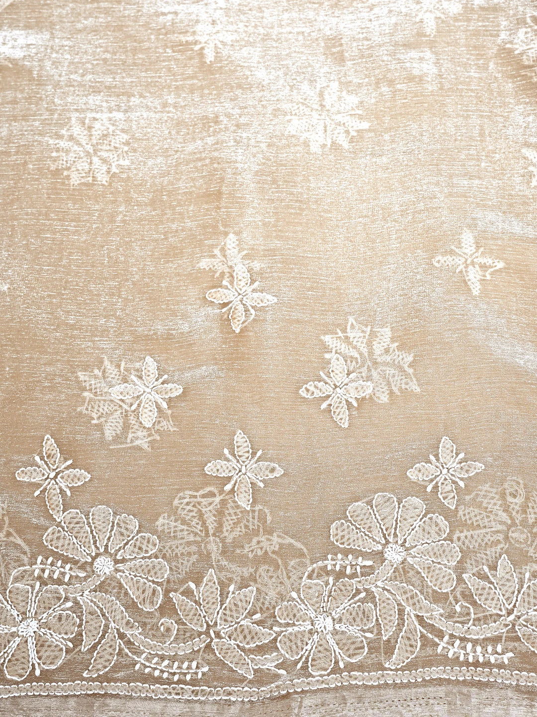 Ada Hand Embroidered Burberry Fawn Organza Lucknowi Chikankari Saree and Blouse 01A901813