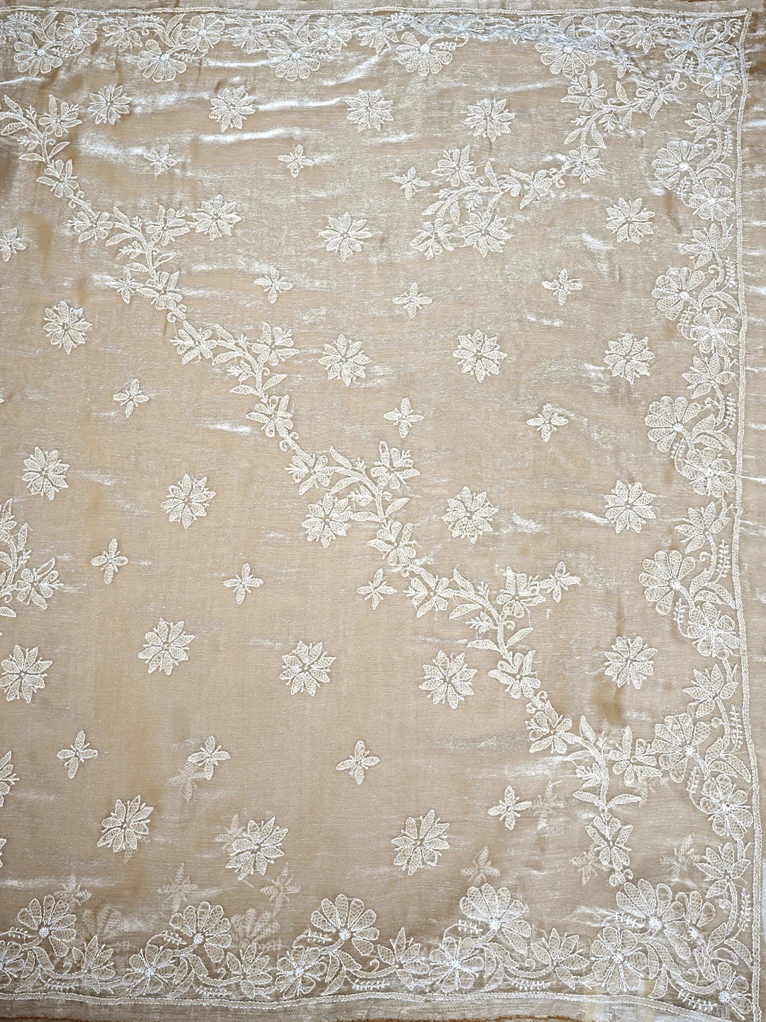 Ada Hand Embroidered Burberry Fawn Organza Lucknowi Chikankari Saree and Blouse 01A901813