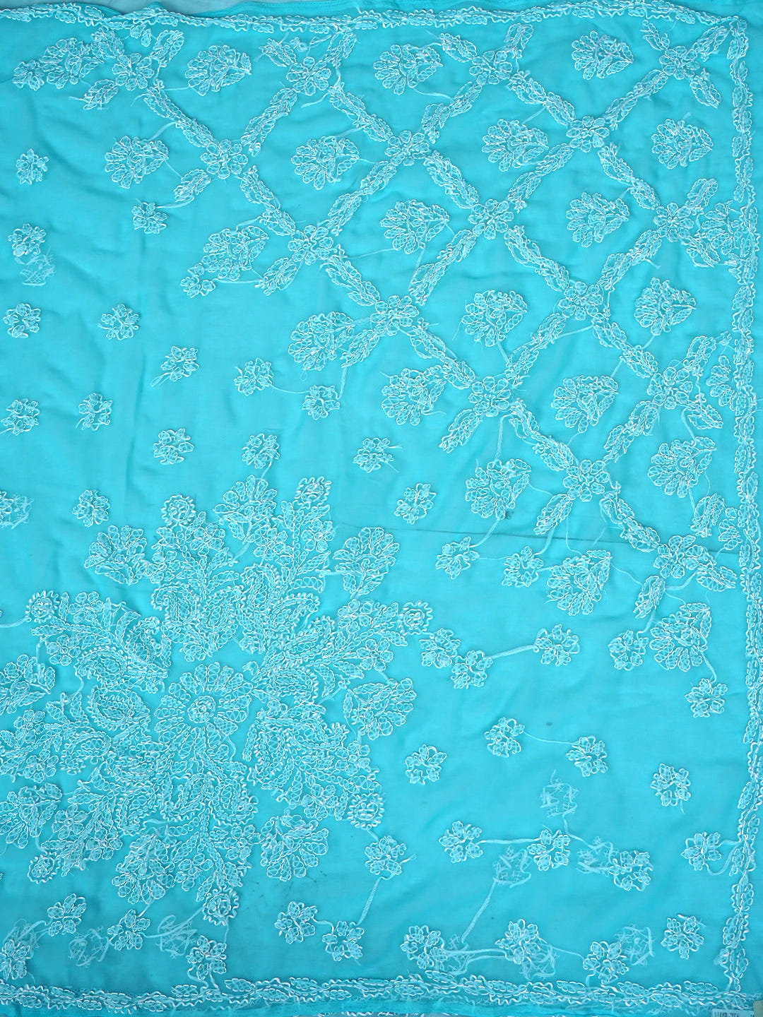 Ada Hand Embroidered Blue Georgette Lucknowi Chikankari Saree and Blouse 01A905430