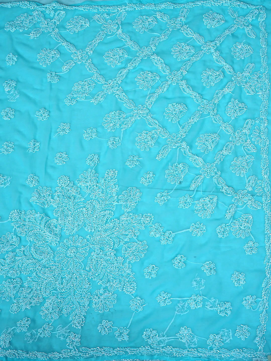 Ada Hand Embroidered Blue Georgette Lucknowi Chikankari Saree and Blouse 01A905430